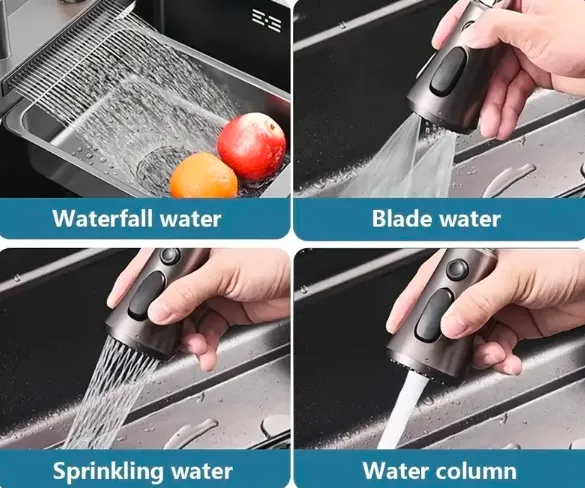 Waterfall Kitchen Faucet with Rain Shower Spray
