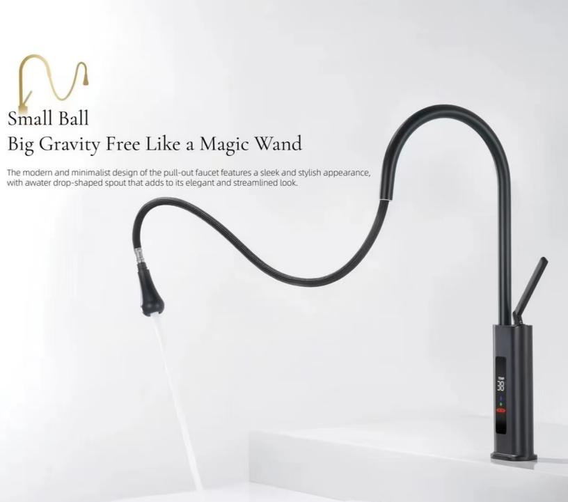 Single Hole Pull-Out Kitchen Faucet with Digital Display
